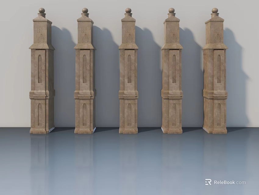 Light Brown Stone Swing Door With Carved Patterns And White Background 3d model