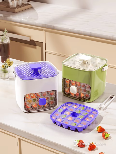 Food Storage Containers With Transparent Lids And Divided Compartments Purple Green Kitchen Organizers 3d model 