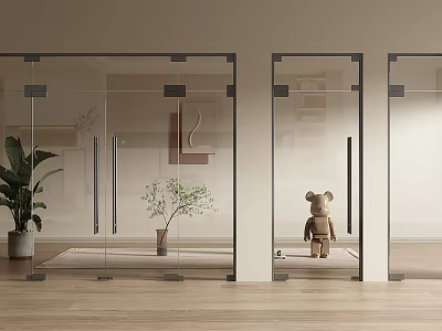 Modern Glass Double Doors With Transparent Design And Indoor Decor Elements 3d model