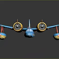 Toy Passenger Plane With Blue Yellow Red Design Twin Propellers And Floats