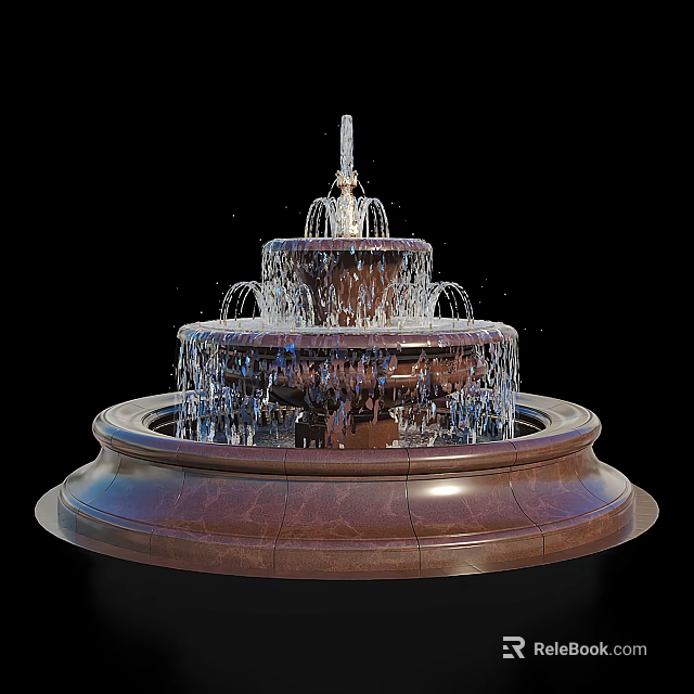 Elegant Multi Tiered Garden Fountain Ornament With Circular Stone Base And Flowing Water 3d model 