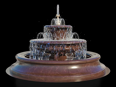 Elegant Multi Tiered Garden Fountain Ornament With Circular Stone Base And Flowing Water 3d model
