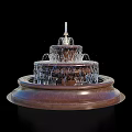 Elegant Multi Tiered Garden Fountain Ornament With Circular Stone Base And Flowing Water