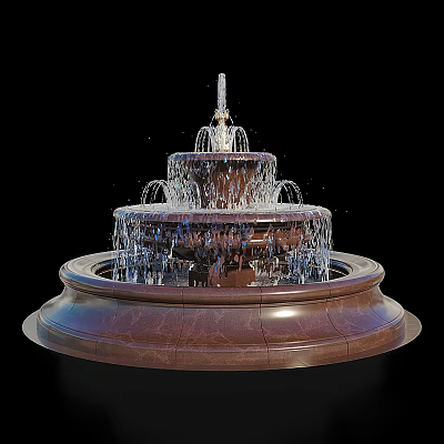 Elegant Multi Tiered Garden Fountain Ornament With Circular Stone Base And Flowing Water 3d model