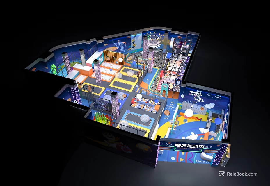 Vibrant Multi Level Indoor Playground With Slides Climbing Frames Ball Pits And Interactive Areas 3d model 