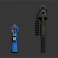 Two Different Types Of Weapons Featuring Blue Toy Gun And Black Tactical Firearm
