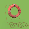 Orange Standard Life Lifebuoy With Hanging Rope On Green Background