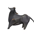 Abstract Bull Sculpture Metallic Brown Finish Against Blue Sky And Sandy Ground