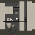 Modern Minimalist White Black Wardrobe With Desk Chair Lamp And Decor Items