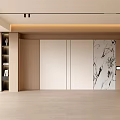 Modern Living Room Interior With Wooden Walls Marble Accent Built in Shelves And Open Design