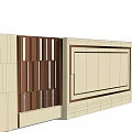 Modern Building Exterior Wall Design With Wooden Strips Beige Panels And Yellow Accents