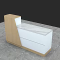 Modern White Reception Desk With Wooden Base Drawers And Shelf Compartments
