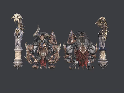 Dark Fantasy Warrior Characters With Intricate Spiked Armor Weapons And Decorative Pillars 3d model