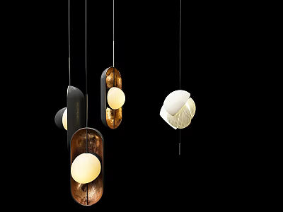 Modern Pendant Lights With Copper And Black Frames And Globe Lampshades 3d model