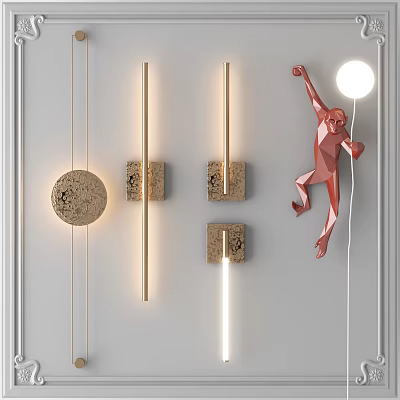 Modern Wall Lamps With Artistic Shapes Gold Metal Marble Texture And Unique Monkey Design 3d model