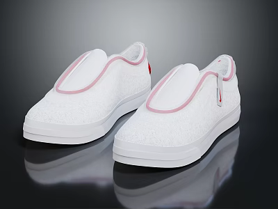 White slip on shoes with pink trim and flat sole comfortable for casual daily wear 3d model
