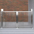 Stainless Steel Entrance Gate With Red Brick Wall Railing And Steps