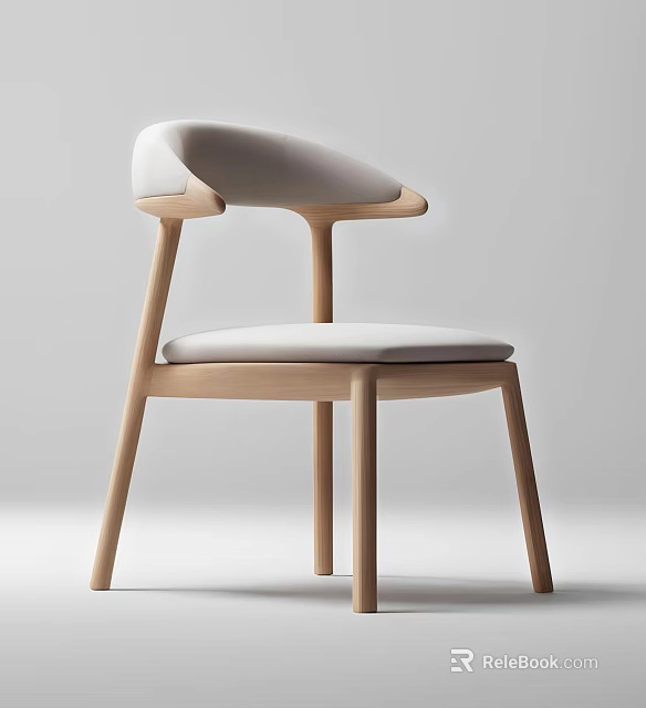 Sleek Modern Dining Chair With Light Wooden Frame Curved Backrest And Cushioned Seat 3d model 