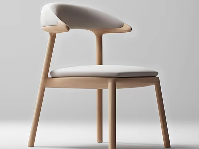 Sleek Modern Dining Chair With Light Wooden Frame Curved Backrest And Cushioned Seat 3d model