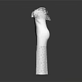 Detailed White Dress Sculpture Carving With Off Shoulder Ruffled Collar Slit And Patterned Design