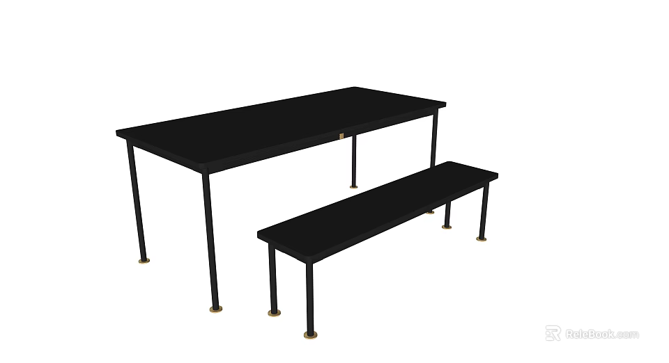 Modern Black Dining Table And Bench Set For Home Dining Area 3d model 