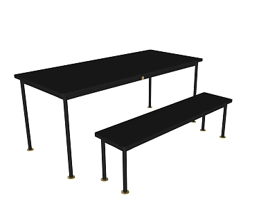 Modern Black Dining Table And Bench Set For Home Dining Area 3d model