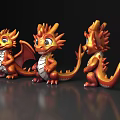 Three Cute Orange Baby Dragons Flying Animal Toys With Wings Displayed