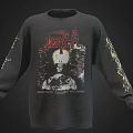 Black Long Sleeve Sweatshirt With DEATH Text Skull Graphic And Sleeve Decorations