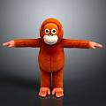 Orange Plush Monkey Toy With Arms Outstretched Standing On Dark Background