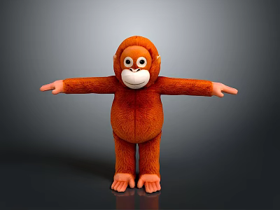 Orange Plush Monkey Toy With Arms Outstretched Standing On Dark Background 3d model