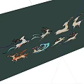 Decorative Deer Wall Decor with Dynamic Poses and Flowing Artistic Patterns 3d model