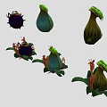 Various Types Of Colorful Fantasy Cartoon Plants With Unique Shapes Leaves And Tentacles