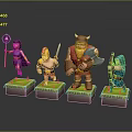 Colorful Fantasy Game Characters With Mage Warrior Barbarian And Ranger On Green Bases