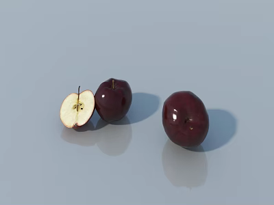 Fresh Red Apples With Whole And Sliced Pieces On Light Blue Surface 3d model