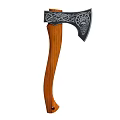 Vintage Axe Featuring Wooden Handle And Carved Patterns As Traditional Weapon