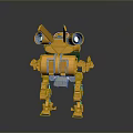 Yellow Mechanical Robot Character With Large Eyes And Four Legs Structure Design