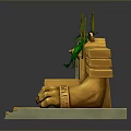 Golden Sphinx Sculpture With Green Branches Leaves And Stone Base