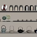 Traditional Tea Sets Display With Tea Cakes Canisters Pets Teapots And Teacups On Shelves