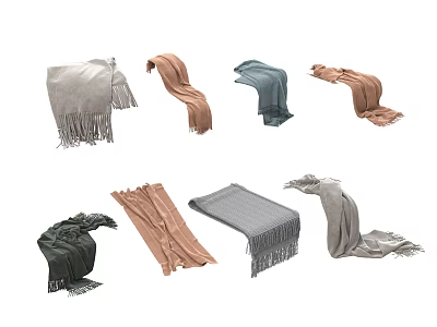 Assorted Colored Scarves in Different Folded Styles and Soft Fabric 3d model