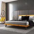 Modern Background Double Bed Double Bed 3d model