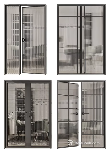 Modern Double Doors With Glass Panels And Black Frames For Home Interior 3d model