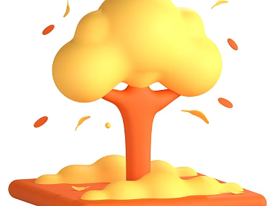 Man Standing Near Yellow Cloud Tree With Orange Trunk And Falling Leaves 3d model