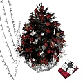 Decorated Christmas Tree With Red Ornaments Gifts And Festive Lights