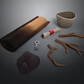 Natural Home Living Essentials With Wooden Tray Woven Basket And Decorative Branches
