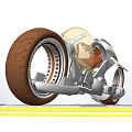 Futuristic Motorcycle With Large Brown Treaded Tire Transparent Fairing And Orange Seat