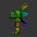 Game Movie Character with Green Body Colorful Feathers Open Arms and Decorative Outfit