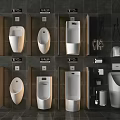 Contemporary Urinal Setup In Dark Bathroom With Multiple Units Hooks And Accessories 3d model