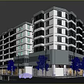 Modern Commercial Street With Multi storey Buildings Shop Fronts Trees And Parked Cars