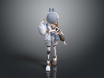 3D Astronaut Character With Rabbit Ears Wearing White Spacesuit And Backpack Equipment 3d model