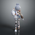 3D Astronaut Character With Rabbit Ears Wearing White Spacesuit And Backpack Equipment